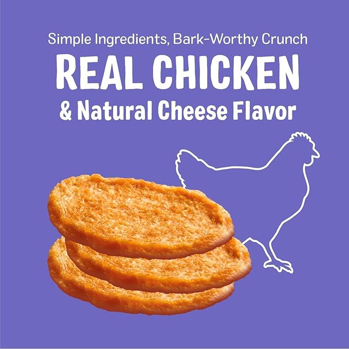 Three Dog Bakery Bark’N Crunch! Chicken Chips, Cheese Flavor, Crunchy Treat for Dogs, Two Ingredients, High Protein Snacks, No Artificial Flavors or Colors, Made in The USA, 4 oz.