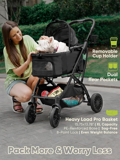 Small Dog Stroller, Pet Stroller for Small Dogs, 5-in-1 Dog Strollers - Fold All in One Without Detaching Carrier, Pet Strollers with Removable Waterproof Carrier for Dogs Cats 10 lbs 20 lbs