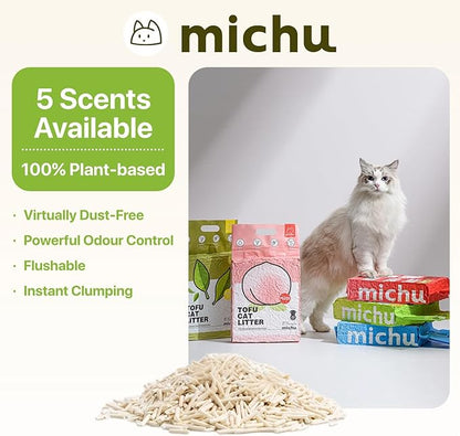 Michu Tofu Cat Litter Natural Clumping Tofu Cat Litter, Fast Clumping and Easily Scoop-able 5.5lb/88oz 5 Scents - Original + Peach, 2 Pack