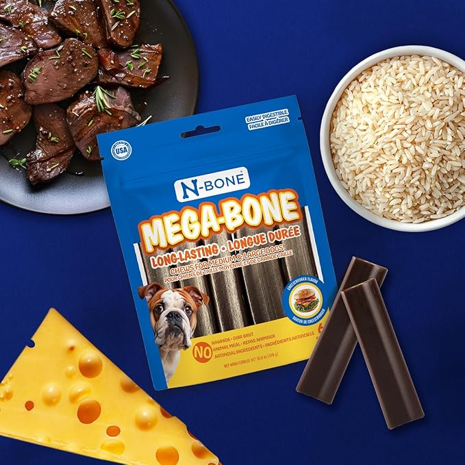 N-Bone Mega-Bone Long-Lasting Dog Chews, Cheeseburger Flavor, 6count, 16.8oz
