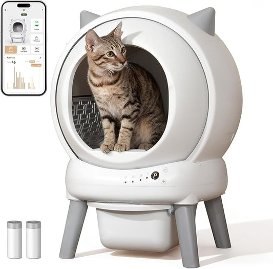 Self Cleaning Litter Box: Automatic Litter Box Self Cleaning for Multiple Cats Auto Robot with Dual Safety Protection, Large Openning Odor-Control with Mat