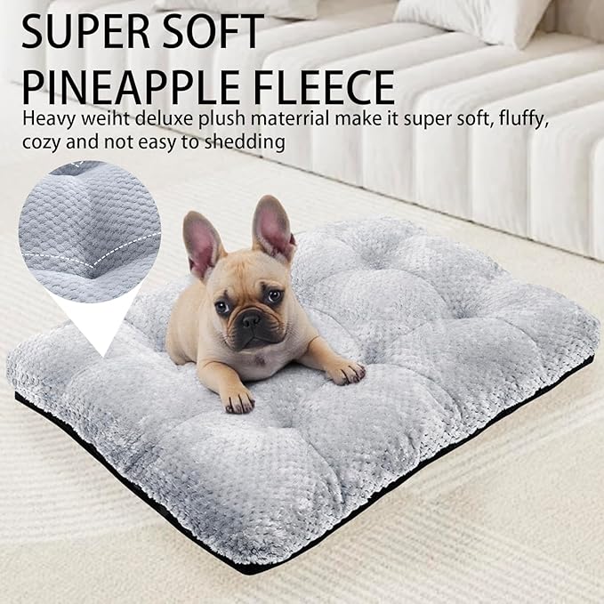 CLKHOWL Washable Dog Bed Plush Dog Crate Beds for Large, Medium, Small Size Dogs, Anti-Slip Soft Comfy Pet Kennel Pad, Fits Crate Mat and Cat Bed Mat (Grey, 25.59x19.68 inch)
