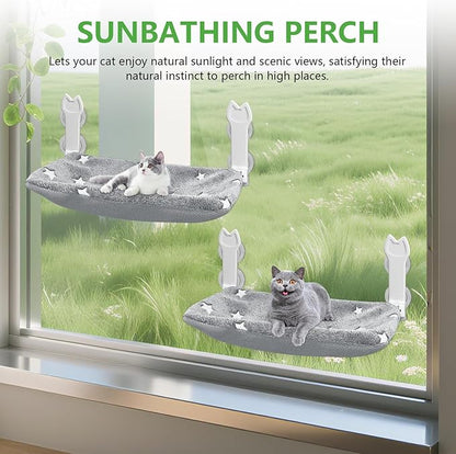 2 Pack Cat Window Perch, Glow in The Dark Foldable Cat Window Hammock with Sunken Design, Removable Soft Cover, Breathable Cordless Window Bed for Cats Inside Holds up to 40lbs (Grey, 2 Pack)