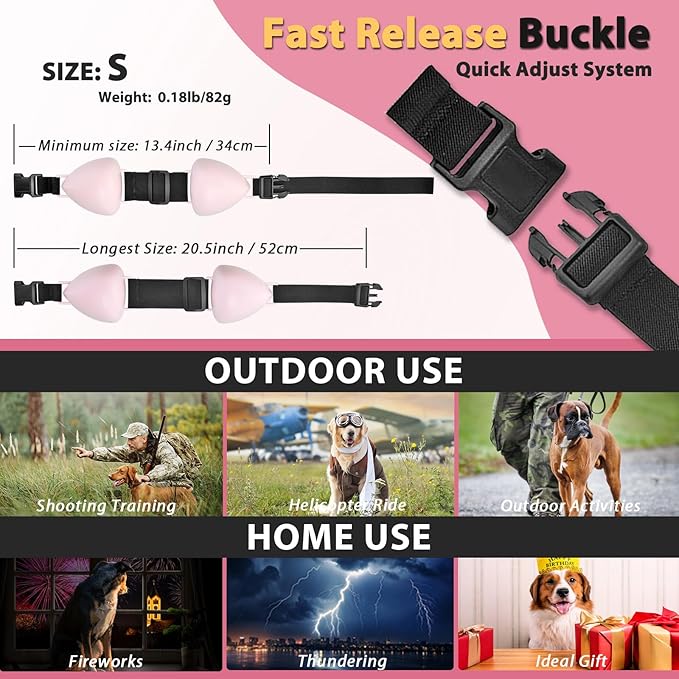 ZOHAN Dog Ear Muffs for Noise Protection, Comfort Dog Noise Cancelling Ear Muffs with Fast Snap Lock for Fireworks, Thunder, Vacuums(Pink,S)