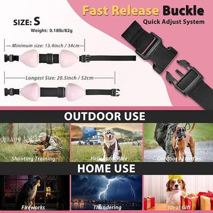 ZOHAN Dog Ear Muffs for Noise Protection, Comfort Dog Noise Cancelling Ear Muffs with Fast Snap Lock for Fireworks, Thunder, Vacuums(Pink,S)