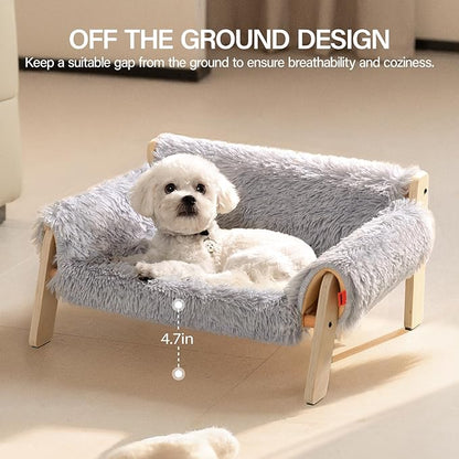 MEWOOFUN Cat Couch Bed, Pet Sofa for Indoor Cats Wooden Indoor Elevated Cat Beds with Removable Mattress Cover Suitable for Kitty, Puppy or Small Animal (Grey, Medium)