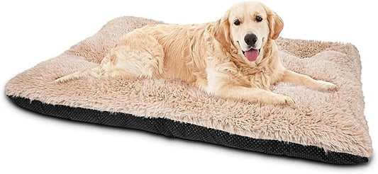 JOEJOY Large Dog Bed Crate Pad, Deluxe Plush Washable Dog Beds Fulffy Soft Kennel Pad Anti-Slip Pet Sleeping Mat for Extra Large Medium Small Dogs, 40" x 27", Beige