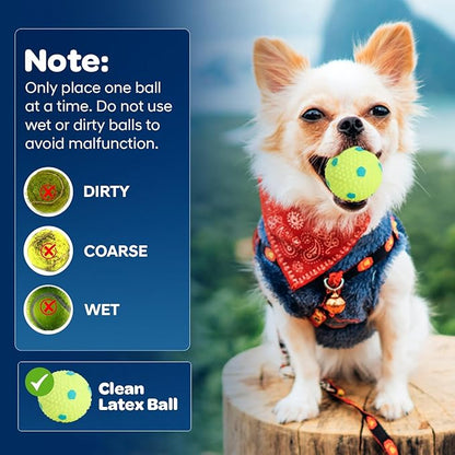 Automatic Small Dog Ball Launcher - Remote Control Interactive Fetch Machine Thrower for Small and Medium Sized Dogs with 6 High-Bounce Washable Latex Balls, Training Clicker, and Whistle – White