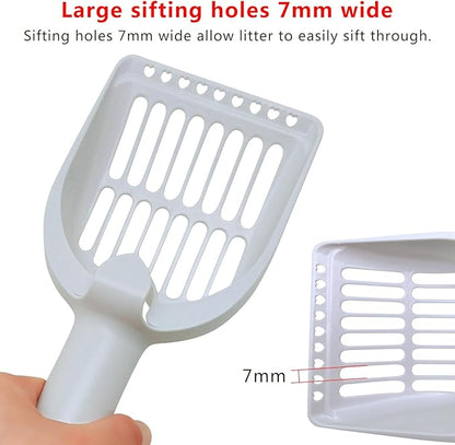 2 Pack Large Cat Litter Scoop Set with Bee-Shaped Wand Toy Refill, Heavy Duty Cat Scooper for Litter Box with 7mm Wide Large Holes, Long Handle & Hanging Hook, Kitty Litter Box Cleaning Tool