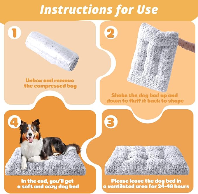 JOLLYVOGUE Washable Dog Bed for Crate, Deluxe Rose Plush Dog Crate Beds for Small Medium Large Size Dogs, Anti-Slip Soft Comfy Pet Kennel Pad, Fits Kennel Cage and Cat Bed Mat, 17" X 12", Gray