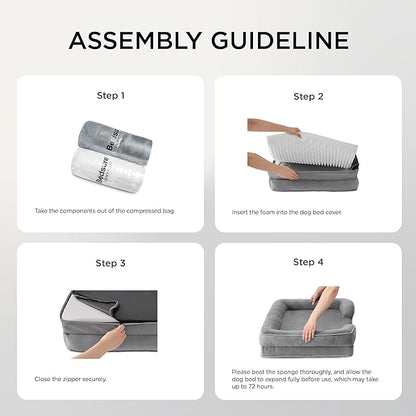 Bedsure Orthopedic Dog Bed Medium Size Dogs - Washable Medium Dog Cat Bed Waterproof, Comfort Pet Couch Sofa with Washable Removable Cover, Pets Bed with Nonskid Bottom, Grey, 28"