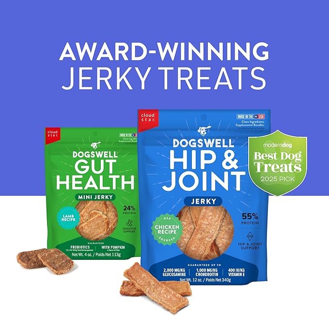 Dogswell Jerky Hip and Joint Dog Treats Grain Free Made in USA Only, Glucosamine and Chondroitin, 12 oz Chicken