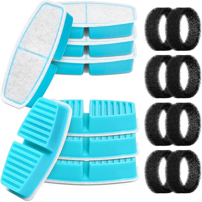 FOFNON Pet Fountain Filter Replacement: 16 Pet Water Fountain Filters for FOFNON Cat Water Fountains - 4 Months Set of Cat Fountains Filter - Including 8 Pieces of Filters + 8 Pieces Sponges