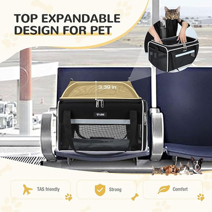 Lekereise Top-Expandable Pet Carrier - TSA Airline Approved Soft Sided Underseat Up to 12lbs Travel Carriers for Small Cats and Dogs with Locking Safety Zippers Anti-Scratch Mesh