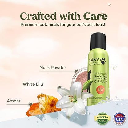 Paw Fume Dog Perfume Spray Long Lasting Scent for Grooming, Show Dog, 1-Pack – Keep Your Pup Fresh All Day – Hypoallergenic, Alcohol-Free, Detangling Formula – Moisturizing Pet Cologne Spray for Dogs