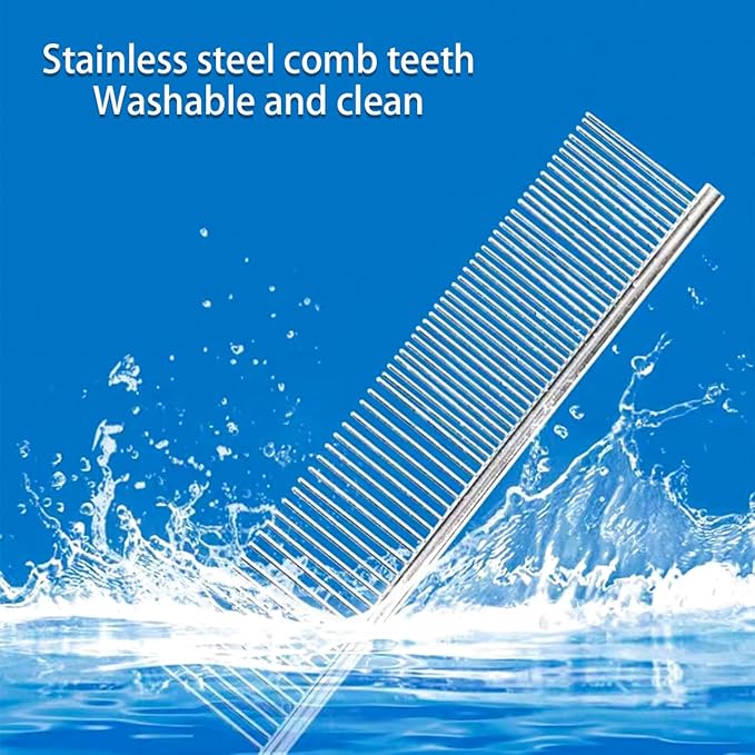 4 PCS Stainless-Steel Comb Dog Combs for Knots, Mats & Loose Hair Removal - Effective Dematting Tool, Comfortable, Lightweight, Portable & Safe for Dogs, Cats & Pets