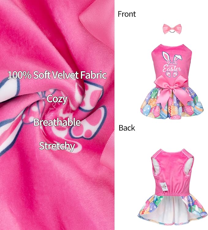CuteBone Happy Easter Eggs Dog Dress Velvet for Small Dogs Girl Pink Puppy Dresses Dog Clothes CVA18XS-D