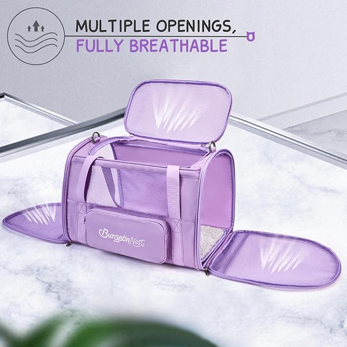 BurgeonNest Cat Dog Carrier, Cat Carriers for Large Medium Cats 20 lbs, Soft Sided Puppy Kitten Pet Carrier Under 25 lbs, Collapsible Travel Cat Carrier with Unique Side Bag (Medium)