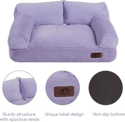 Hollypet Fluffy Plush Pet Cat Couch Sofa Soft Calming Pet Dog Sofa Beds for Medium Small Cats and Dogs, Light Purple