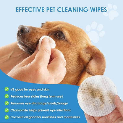 Pet Eye Wipes for Dogs Cats 120PCS, Dog Eye Wipes for Remove Eye Discharge and Crust Coconut Oil Non-Irritating Gentle Reduce Tear Stains Pet Cleaning Grooming Wipes for Eyes Face