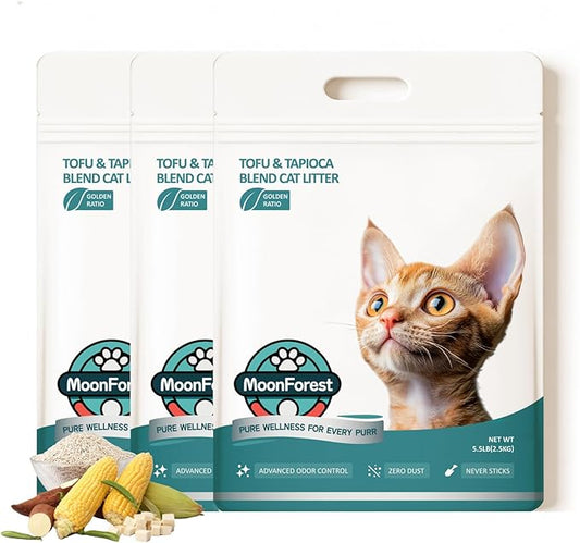 Tofu Cat Litter,Natural Odor Control Dust-Free Clumping Litter(5.5lb×3bags)