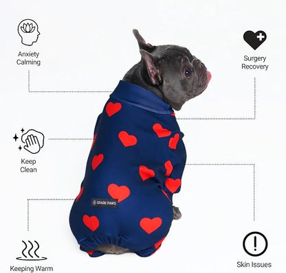Spark Paws Dog Pajama, Dog Recovery Suit Male, Onesie, Ultra-Soft and 4-Way Stretch, for Small Medium and Large Breeds - Hearts - 2XL