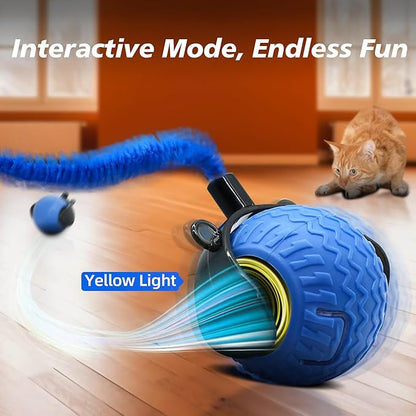 Interactive Cat Toy for Indoor Cats, Speedy Ball with Tail, Automatic Moving Cat Balls for Bored Indoor Adult Cats, 360°Automatic Rolling Ball Toy, Two Speed Adjustment（Blue）