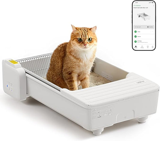 Self Cleaning Cat Litter Box, Open-Top Automatic Litter Box for Multiple Cats, Weight Sensors Safety Protection, Smart APP Control, Odor-Free Waste Disposal, Works with Bentonite Mineral Litter