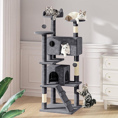 MoNiBloom 70 Inch Cat Tree Tower for Indoor Cats Large Adults, Tall Cat Tower with Scratching Post, Multi-Level Furniture Activity Center with Cat Condo Pet Play House, Smoky Grey