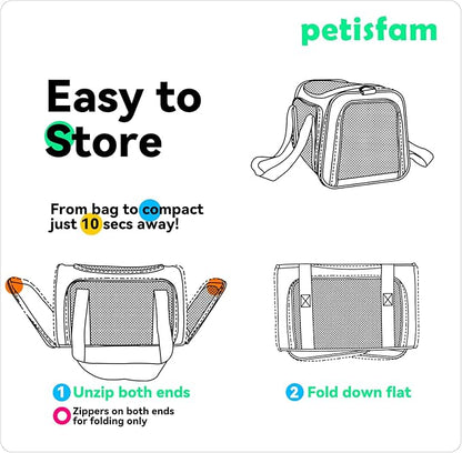 petisfam Top Load Cat Carrier for Medium Cats and Small Dogs with Washable Cozy Bed, 3 Doors and Shoulder Strap. Easy to get cat in, Easy Storage, Lightweight, Airline Approved