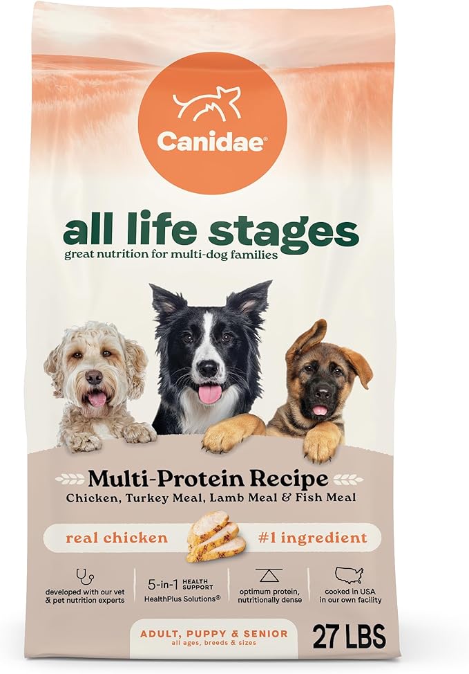 Canidae All Life Stages Multi-Protein Recipe with Chicken, Turkey, Lamb, and Fish – High Protein Premium Dry Dog Food for All Ages, Breeds, and Sizes– 27 lbs.