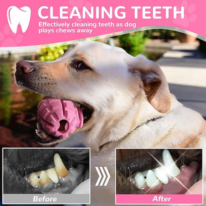 Dog Toys for Aggressive Chewers Large Breed, for German Shepherd, Indestructible Interactive Treat Dog Toys for Large Medium Breeds, Food Grade & Tough Rubber, Fun to Chew, Chase and Fetch (Pink)