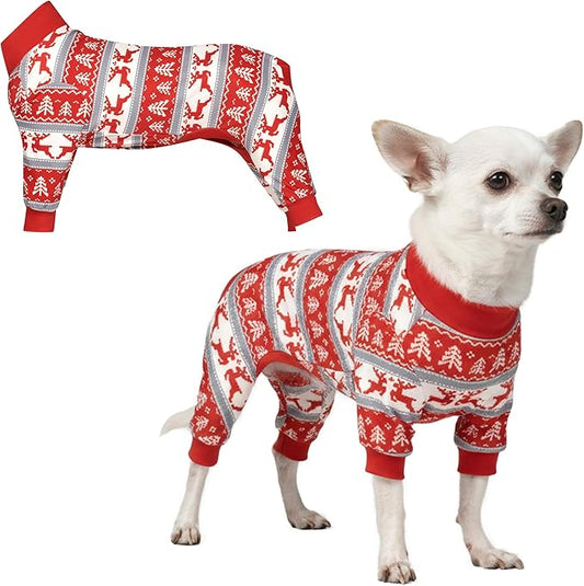Spark Paws Dog Christmas Pajama, Dog Recovery Suit Male, Onesie, Ultra-Soft and 4-Way Stretch, for Small Medium and Large Breeds - Winter Wonderland - S