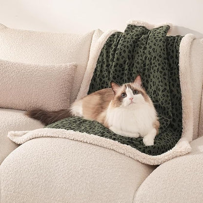 Cat Blankets for Indoor Cats Super Soft Plush Faux Fur Kitten Blankets Machine Washable Reversible Pet Throw Protector for Couch Furniture Leopard Print Blanket 28"X 22" in Green