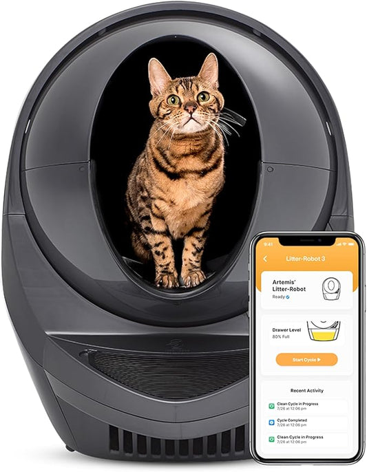 Litter-Robot 3 Connect by Whisker, Grey - Automatic, Self-Cleaning Cat Litter Box, Helps Reduce Litter Box Odors, Works with Almost Any Clumping Litter, WhiskerCare 1-Year Warranty