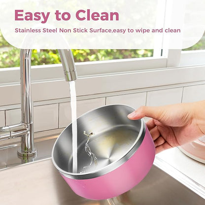 LIHONG Stainless Steel Dog Bowls for Small Medium Sized Dogs Non Slip,Insulated Dog Bowl,Pet Bowl for Food and Water,Rustproof(40oz,Pink)