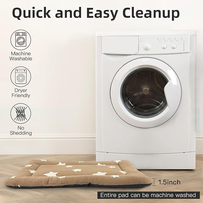 Mora Pets Dog Crate Pad Dog Kennel Bed Mat for Large Dogs Washable Cute Star Pet Bed for 36 inch Cage Ultra Soft Flat Puppy Cat Cushion for Cozy Sleeping Anti-Slip Brown 36 x 23