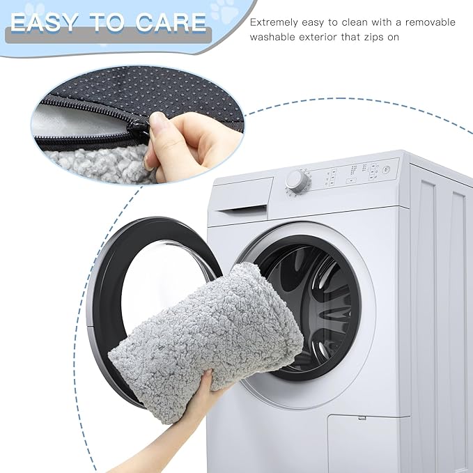 Plush Cat Couch Bed - Cat Bed for Indoor Cats, Dog Sofa Bed, Cotton Fleece Calming Pet Couch with Removable Cover, Breathable Pet Sofa for Small/Medium Pets (26×18×12in, Grey)