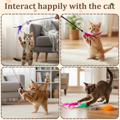 60 Pcs Cat Wand Feather Toys Refill Colorful Cat Wand Replacement Feathers Toy for Interactive Kitten Fishing Pole Feather Attachments with Bells for Indoor Stray Cats to Exercise and Play