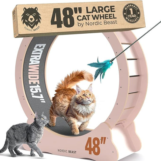 Pink 48'' XL Cat Wheel – Safe, Quiet & Stable Exercise Wheel for Large Indoor Cats up to 45 lbs – 15.7'' Extra-Wide Surface Fits 2 Cats Side by Side & Prevents Wobbling, 1-Year Warranty
