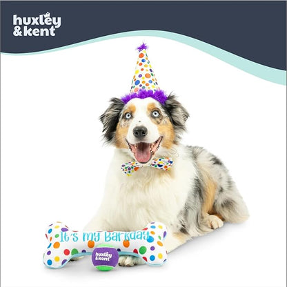 Huxley & Kent Celebration Box for Dogs - Fun Gift Set with Plush Squeaky Toys, Party Hat, Bow Tie & Banner - Birthday, Gotcha Day & Special Occasion Dog Set - Happy Barkday Box, Small