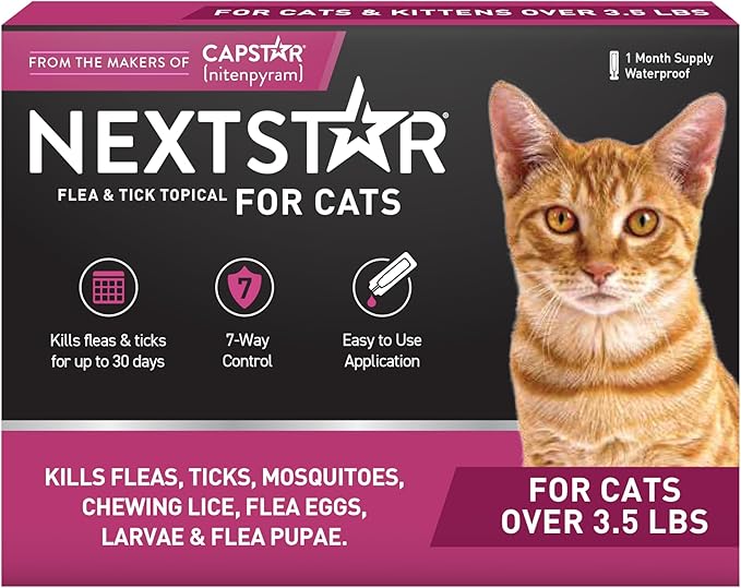 NEXTSTAR Flea and Tick Prevention for Cats, Repellent and Control, Fast Acting Waterproof Topical Drops, Flea Prevention for Cats Over 3.5 lbs, 1 Month Dose