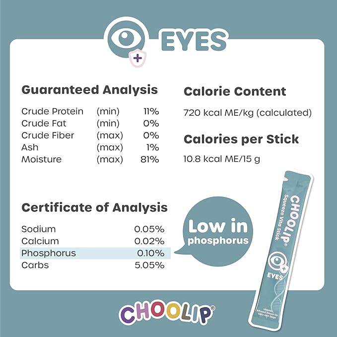 Choolip Squeeze Vita Stick Lickable Cat and Dog Treats – 49-Count Eye Support Sticks with Multivitamins, Soft Squeezable Paste for All Life Stages, Supporting Eye Health