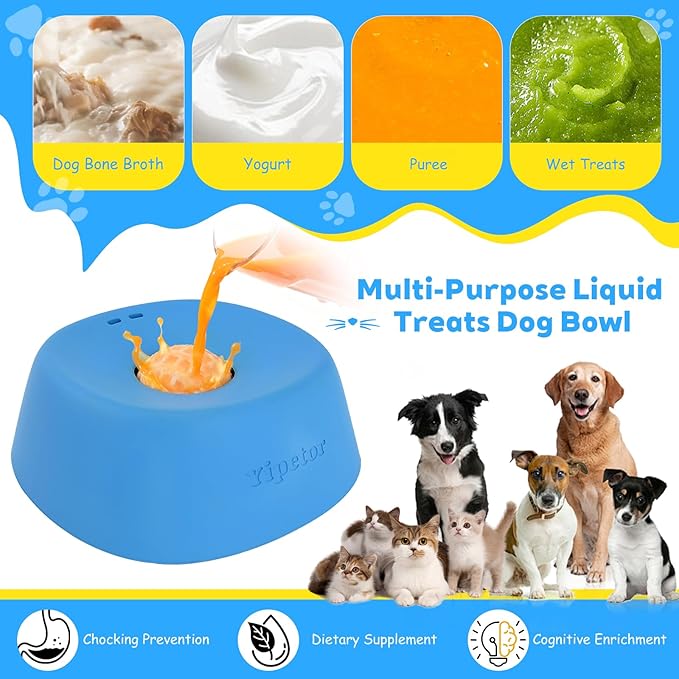 Yipetor Slow Feeder Dog Bowls for Liquid Treat, Anti-Slip【Entertained Ball-in】 Bone Broth Dog Lick Bowl, 3/4 Cup Yogurt Pup Lick Toy for Large Medium Small Breeds Dietary Supplement/Post-op Nutrition