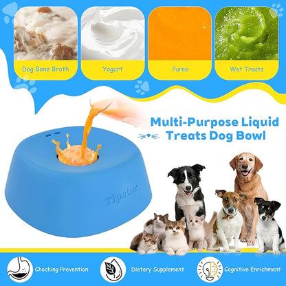 Yipetor Slow Feeder Dog Bowls for Liquid Treat, Anti-Slip【Entertained Ball-in】 Bone Broth Dog Lick Bowl, 3/4 Cup Yogurt Pup Lick Toy for Large Medium Small Breeds Dietary Supplement/Post-op Nutrition