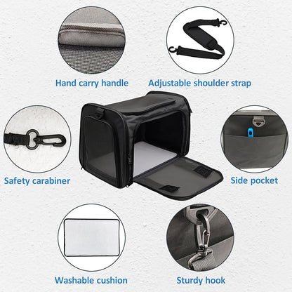 kathson Cat Carrier, Dog Carrier Pet Carriers Airline Approved Portable Collapsible Hand Bag Soft-Sided Dog Travel Carrier Bag for Puppy Kitten Small Dogs Up to 15 Lbs (Black)