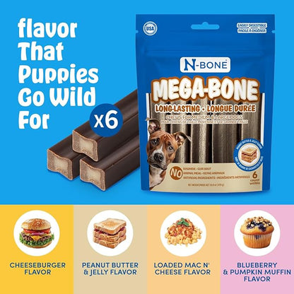 N-Bone Mega-Bone Long-Lasting Dog Chew Peanut Butter & Jelly Flavor, 6 Count, 16.8oz