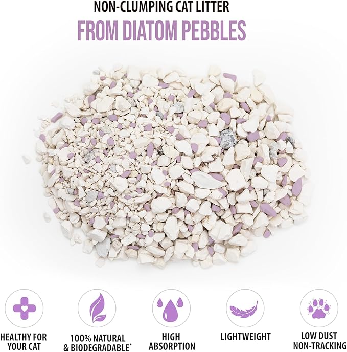 Skoon All Natural Cat Litter (2 Bags) - Lavender - Lightweight, Low Tracking, Non-Clumping Diatom Pebbles Absorb, Lock, and Seal Waste for Best Odor Control