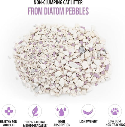 Skoon All Natural Cat Litter (2 Bags) - Lavender - Lightweight, Low Tracking, Non-Clumping Diatom Pebbles Absorb, Lock, and Seal Waste for Best Odor Control