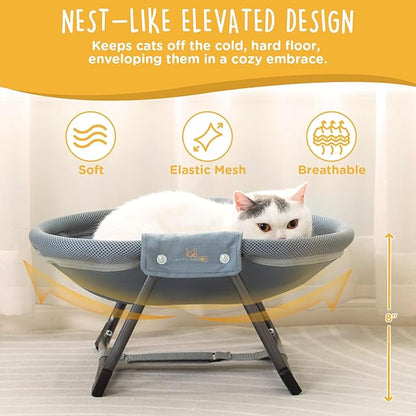 KITTY KINGDOM Elevated Cat Hammock Bed, Foldable No-Assembly Cat Bed with Breathable Mesh for Indoors and Outdoors Use, Lightweight Raised Pet Bed for Cats and Small Dogs